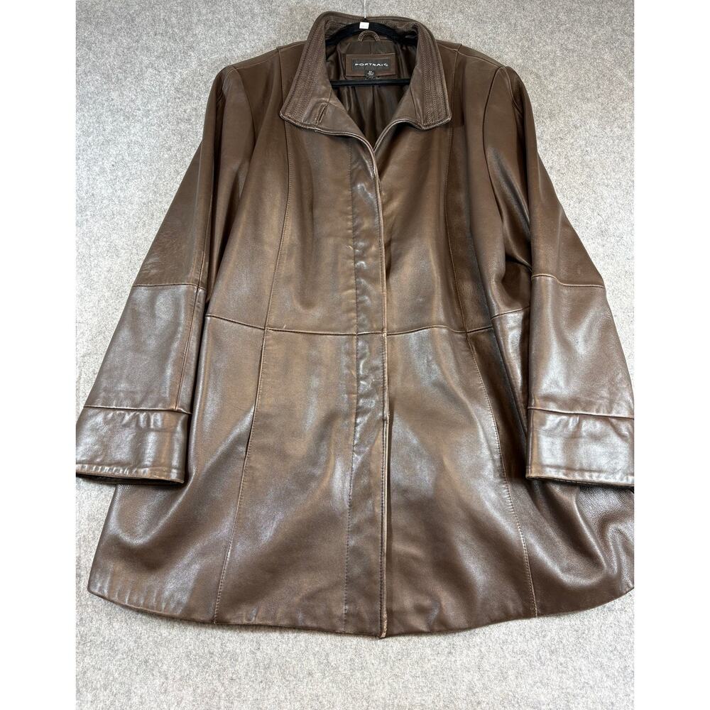 Portrait Womens Coat Jacket Brown Leather Lined Outdoor Gorpcore Overcoat 2X